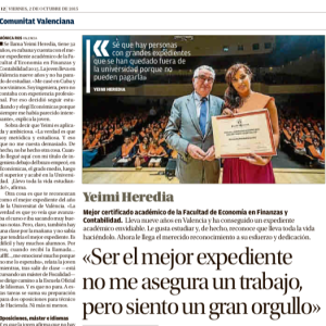 Yaimy Heredia, premio COMEVA al mejor expediente en Finanzas y Contabilidad, en Levante-EMV