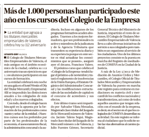 El diario Levante-EMV recogió el vierns 30 en sus páginas una reseña sobre el 112 aniversario del Colegio.